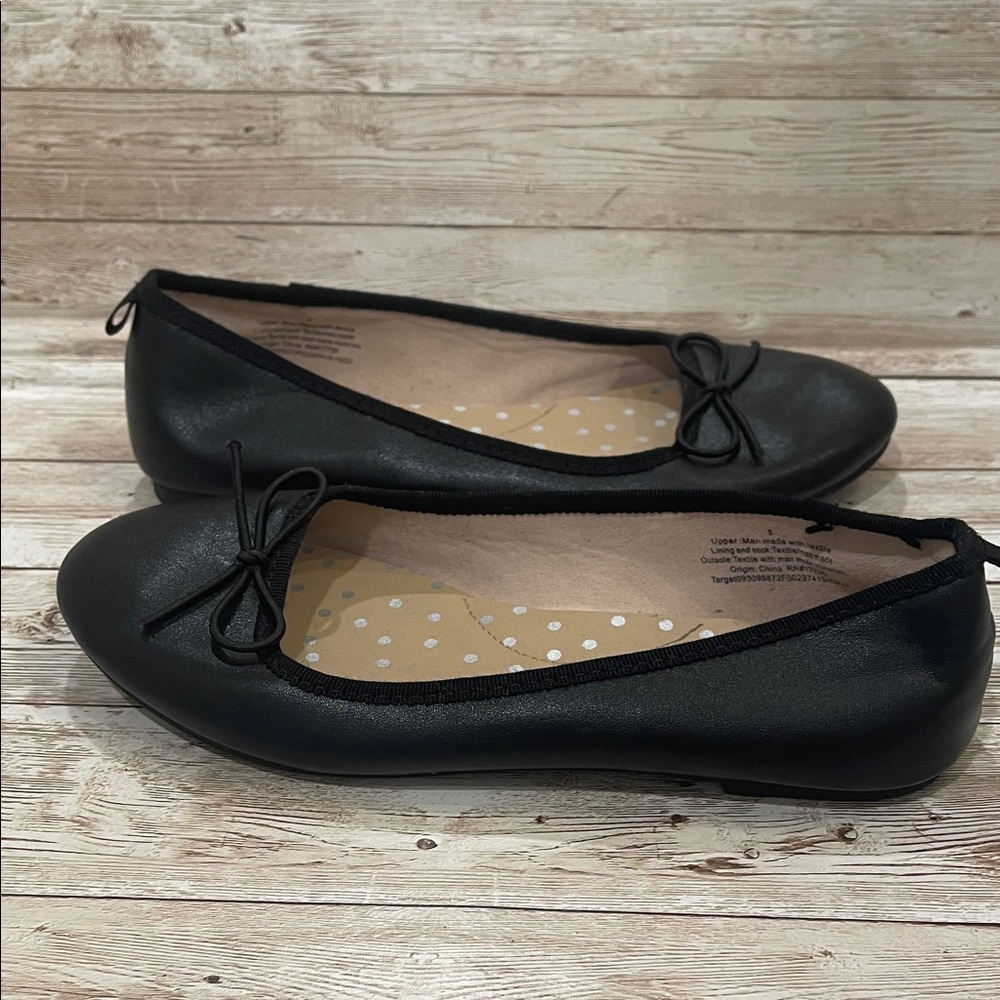 Cat & Jack Black Ballet Flats with Bow Preloved - Picture 6 of 7